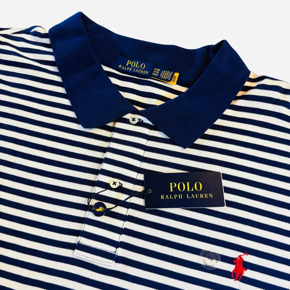 Polo Ralph Lauren Mens 5XB Striped Short Sleeve Polo Shirt Navy White NWT Pony